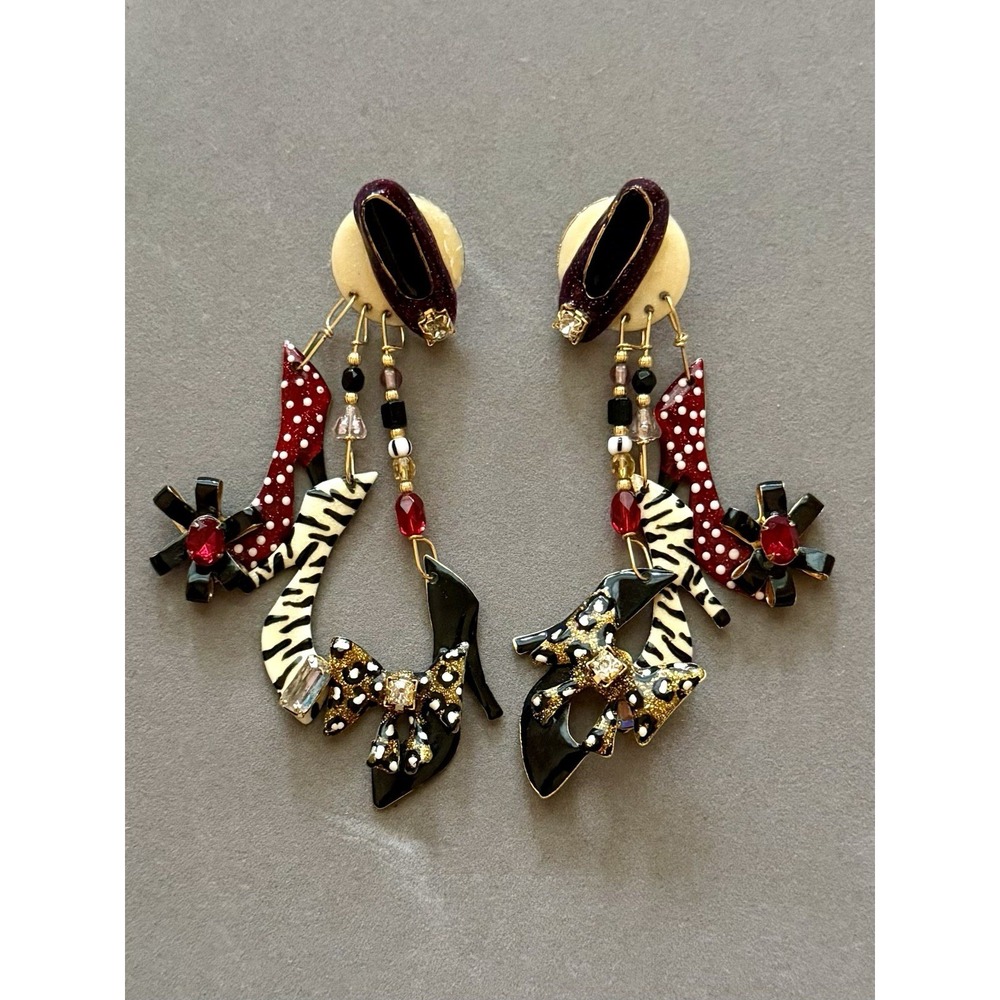 Lunch At The Ritz Rhinestone Shoe Pumps Stiletto Dangle Pierced Earrings Signed